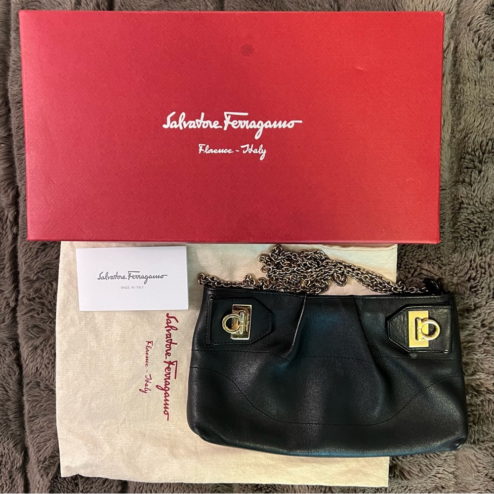 Black Salvatore Ferragamo Clutch with Gold Chain